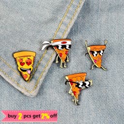 Funny Pizza Man Enamel Pin Sunglasses Heart Eye Brooches Custom Pastel Denim Shirt Cartoon Food Badge for Bag Lapel Jewelry Gift