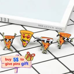Funny Pizza Man Enamel Pin Sunglasses Heart Eye Brooches Custom Pastel Denim Shirt Cartoon Food Badge for Bag Lapel Jewelry Gift
