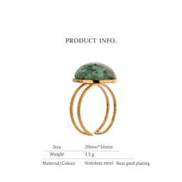 Yhpup Temperament Green Natural Stone Opening Rings for Women Stainless Steel Punk Jewelry Statement Metal Ring Anillos Mujer