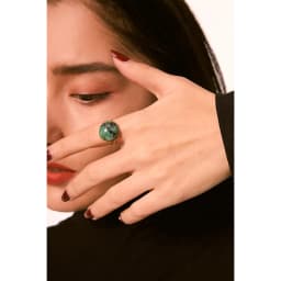Yhpup Temperament Green Natural Stone Opening Rings for Women Stainless Steel Punk Jewelry Statement Metal Ring Anillos Mujer