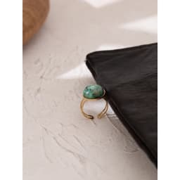 Yhpup Temperament Green Natural Stone Opening Rings for Women Stainless Steel Punk Jewelry Statement Metal Ring Anillos Mujer
