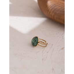 Yhpup Temperament Green Natural Stone Opening Rings for Women Stainless Steel Punk Jewelry Statement Metal Ring Anillos Mujer