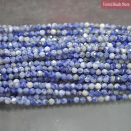 Natural Stone Faceted Dot White Blue Vein Sodalite Round Loose Beads DIY Bracelet Accessories for Jewelry Making 15'' 2mm/3mm