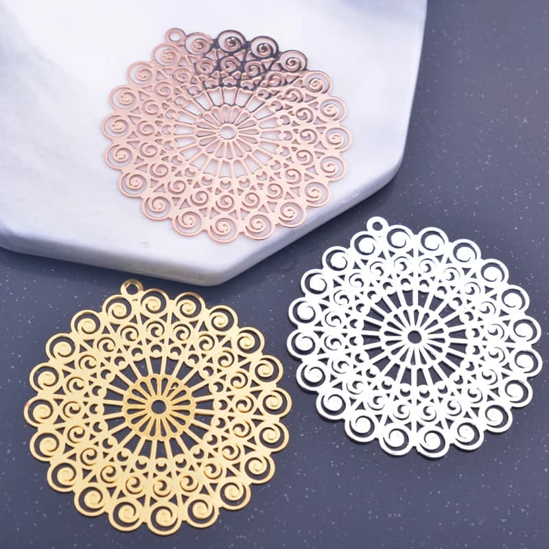 6pcs 42*44mm Rose gold Color Big Flower Charms Silver plated Earring Brass Pendant Jewelry DIY Earring