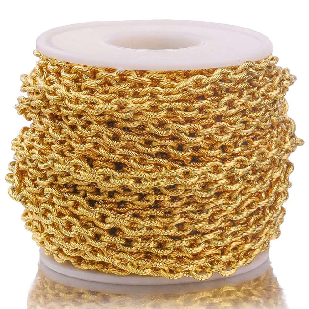 1 Meter Gold Width 5mm Stainless Steel Twist O-chain Bulk Textured Chunky Chains for Punk Rock Jewelry Making Wholesale