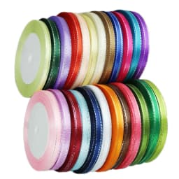 (25 Yards/Roll) 6mm Silver Edged Single Face Satin Ribbon Wholesale Gift Packing Christmas Decoration Manual DIY Ribbons Fabric