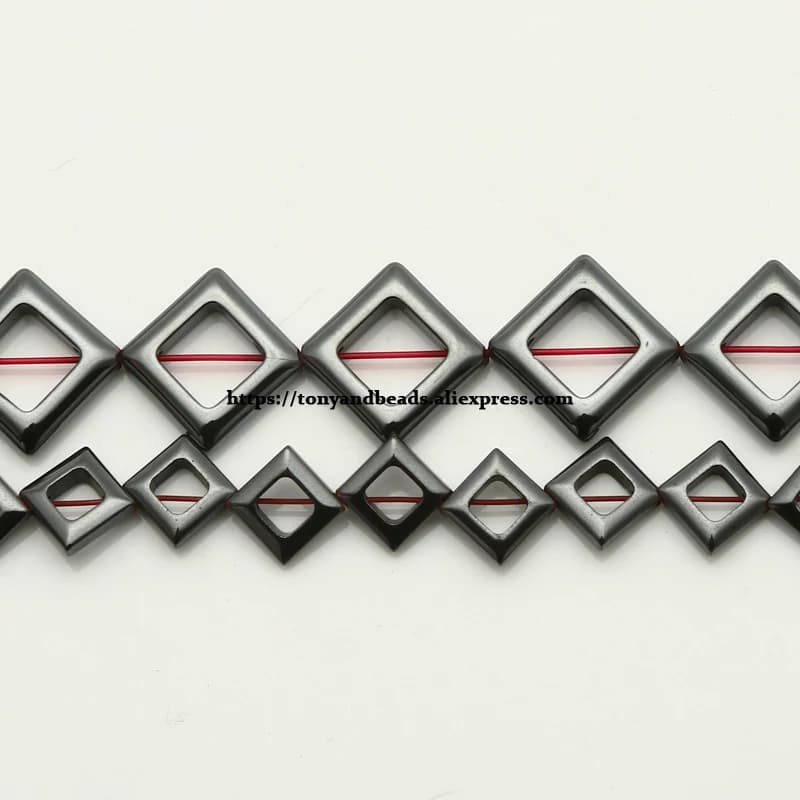 Natural Flat Hollow Square Shape Black Hematite Stone Loose Beads 8X8 13.5X13.5MM 15" Pick Size For Jewelry Making