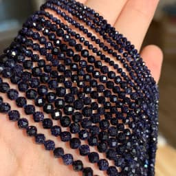 Natural Blue Sandstond 2/3/4mm Faceted Mineral Loose Beads for Jewelry Making DIY Christmas Gift Bracelets 15'' Tiny Stone