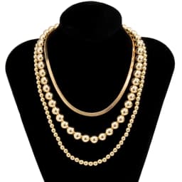 Multilayer Flat Snake Chain Necklace Women Vintage Acrylic Gold Color Metal Beads Beaded Necklaces Girls Party Fashion Jewelry