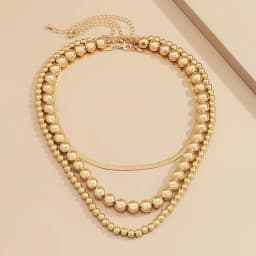 Multilayer Flat Snake Chain Necklace Women Vintage Acrylic Gold Color Metal Beads Beaded Necklaces Girls Party Fashion Jewelry