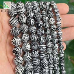 Black Lace White Malachite Stone Loose Round Beads DIY Handmade Bracelet Accessories for Jewelry Making 15" Strand 4 6 8 10 12MM