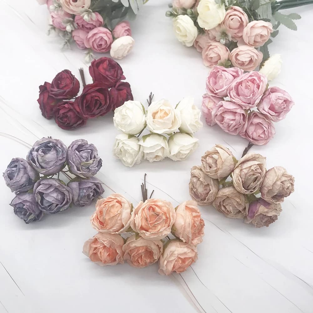 6 Piece of Simulation DIY Garland Forest Headdress European Tea Bud, Hot Edge Retro Rose Silk Flower Bud Decoration Material