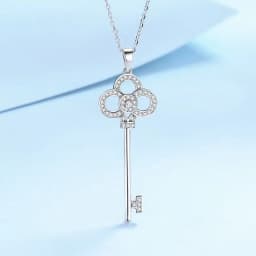 Elegant Key Design Platinum Plated Shiny CZ Zircon Ladies Pendant Necklace Jewelry For Women Short Chain No Fade Cheap Gifts