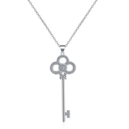Elegant Key Design Platinum Plated Shiny CZ Zircon Ladies Pendant Necklace Jewelry For Women Short Chain No Fade Cheap Gifts