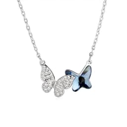 Silver Necklace Ladies Elegant Chain Necklace Fashion Blue Butterfly Shape Sterling Silver Jewelry Round Necklace