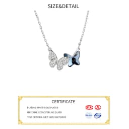 Silver Necklace Ladies Elegant Chain Necklace Fashion Blue Butterfly Shape Sterling Silver Jewelry Round Necklace