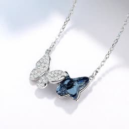 Silver Necklace Ladies Elegant Chain Necklace Fashion Blue Butterfly Shape Sterling Silver Jewelry Round Necklace
