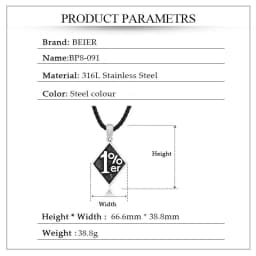 Beier Stainless Steel 1% Battery Pendant Chain Necklace men Jewelry BP8-091