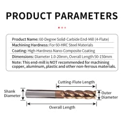 HRC 60 4-Flute Tungsten Steel Milling Cutter Tools 1.0-20.0mm CNC Machine Carbide Flat End Mills Alloy Coating Flat Metal