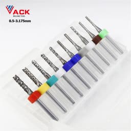 VACK 10Pcs/lot Endmill 0.5-3.175mm Corn Carbide Tungsten PCB Milling Cutter Set PCB Machine Router Bit Engraving End Mill Tools
