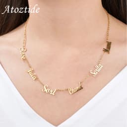 Atoztide Custom Multiple Personalized Name Necklaces Jewelry Chain Pendant Gold Color Necklace for Women Stainless Steel Gifts