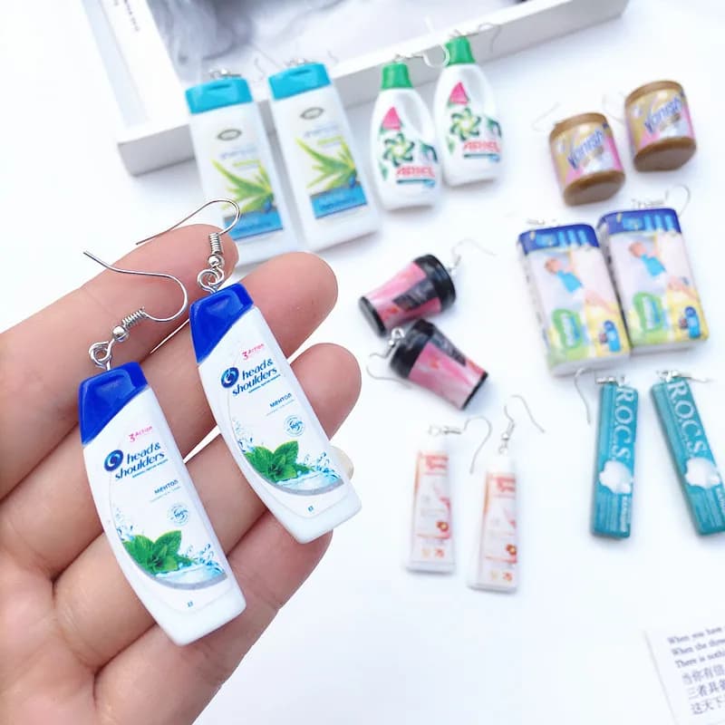 Women Earring Made Cute Girls Eardrop Funny Gift Sweet Handmade Cartoons Mini Fruit Drink Ham Sausage Toothpaste Shampoo