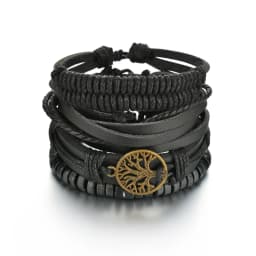 New Trendy Retro 4pcs/Set Bracelets & Bangles Men's Multilayer Black Leather Jewelry Charm Pulseiras Boyfriend Wristband