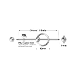 1PC New 38mm Surgical Steel Industrial Barbell Helix Cartilage Earring Unisex Industrial Piercing CBR Body Piercing Jewelry 14G