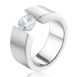 NIBASTAR Inlaid Zircon Heavy Ring For Women Stainless Steel Finger Jewelry For Lady Engagement Wedding Rings