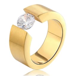 NIBASTAR Inlaid Zircon Heavy Ring For Women Stainless Steel Finger Jewelry For Lady Engagement Wedding Rings