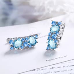 New Arrival Female Earrings 925 Sterling SIlver Blue Round Zircon Stud Earrings For Women Jewelry Gift Pendientes Oorbellen