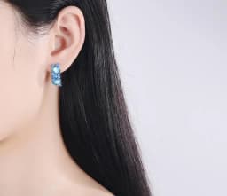 New Arrival Female Earrings 925 Sterling SIlver Blue Round Zircon Stud Earrings For Women Jewelry Gift Pendientes Oorbellen