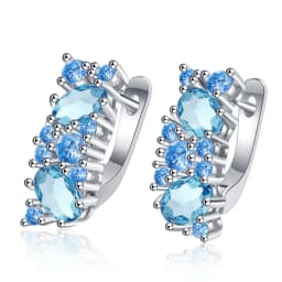 New Arrival Female Earrings 925 Sterling SIlver Blue Round Zircon Stud Earrings For Women Jewelry Gift Pendientes Oorbellen