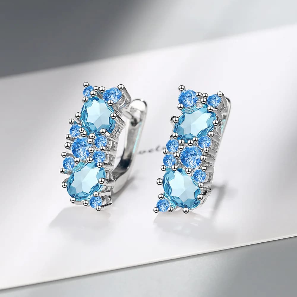 New Arrival Female Earrings 925 Sterling SIlver Blue Round Zircon Stud Earrings For Women Jewelry Gift Pendientes Oorbellen