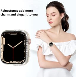Glass+Watch Cover for Apple Watch 45mm 41mm 40mm 44mm Bling Case Diamond Bumper Protector for iWatch 11 10 9 8 7 6