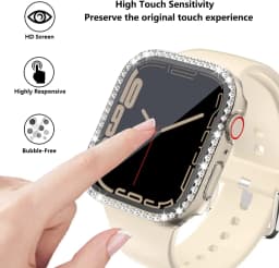 Glass+Watch Cover for Apple Watch 45mm 41mm 40mm 44mm Bling Case Diamond Bumper Protector for iWatch 11 10 9 8 7 6