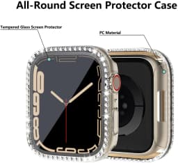 Glass+Watch Cover for Apple Watch 45mm 41mm 40mm 44mm Bling Case Diamond Bumper Protector for iWatch 11 10 9 8 7 6