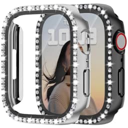 Glass+Watch Cover for Apple Watch 45mm 41mm 40mm 44mm Bling Case Diamond Bumper Protector for iWatch 11 10 9 8 7 6