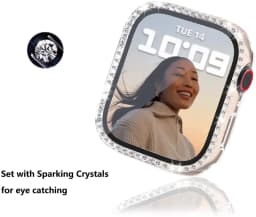 Glass+Watch Cover for Apple Watch 45mm 41mm 40mm 44mm Bling Case Diamond Bumper Protector for iWatch 11 10 9 8 7 6