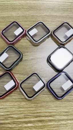 Glass+Watch Cover for Apple Watch 45mm 41mm 40mm 44mm Bling Case Diamond Bumper Protector for iWatch 11 10 9 8 7 6