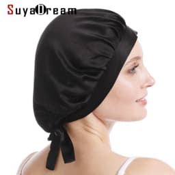 SuyaDream 100% Mulberry Silk Sleep Cap for Women Hair Care Natural 19 Momme Silk Night Bonnet with Adjustable Ribbons