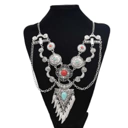 Bohemian Collier Femme Tassel Maxi Coin Neck Chain Turkish Green Stone Pendant Women Bib Collar Statement Necklac Gypsy Jewelry