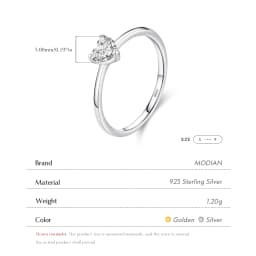 Modian Authentic 925 Sterling Silver Simple Love Heart AAAAA Zirconia Sparkling Finger Ring For Women Female Wedding Jewelry