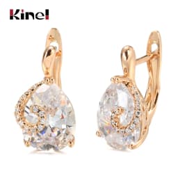 Kinel Hot Water Drop Natural Zircon Stud Earrings For Women 585 Rose Gold Color Bride Wedding Fashion Party Daily Fine Jewelry