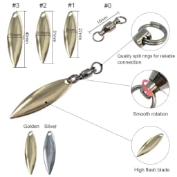 20pieces Willowleaf Spinner blades+ Ball Bearing Swivels with Split Rings Trolling Fishing Lures Accessories Spinnerbaits