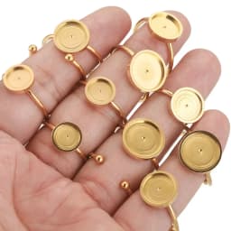 10pcs Stainless Steel Adjustable Ring Settings Gold Tone Blank Base 8/10/12mm Glass Cabochons Bezels Jewelry Making Supplies