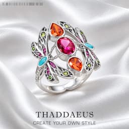 Ring Colourful Dragonfly,Handcrafted Women Fine Jewerly Summer Brand New 925 Sterling Silver Bohemia Happy Gift