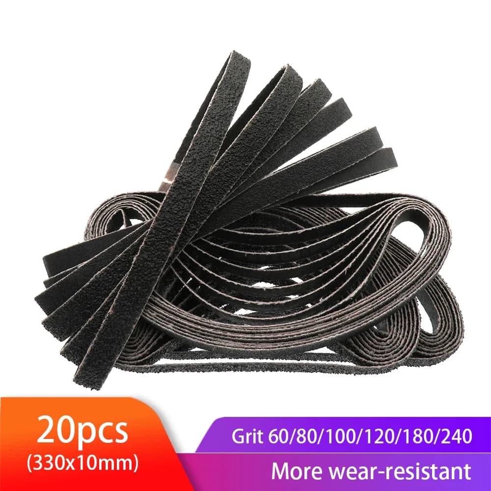 20pcs Sanding Belt 60/80/100/120/180/240Grit Abrasive Sanding Belt 330x10mm for Wood Metal Grinding Polishing