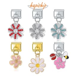Hapiship Original Daisy Fashion Flower Dazzling CZ Italian Links Charm Fit 9mm Stainless Steel Bracelet Jewelry DIY Making DJ390