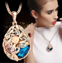 Fashion Gold Color Crystal Geometric Long Chain Necklace & Pendants for Women